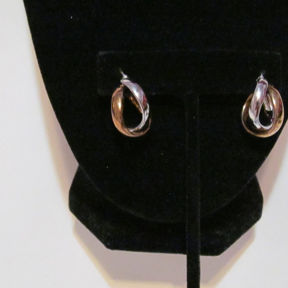 Two tone sterling silver pierced earrings Italy 925
